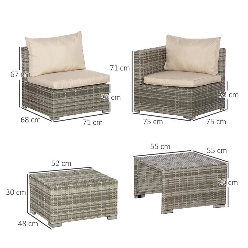 SALOTTO DA GIARDINO IN RATTAN  CON POLTRONE TAVOLINI E SGABELLI BEIGE E GRIGIO