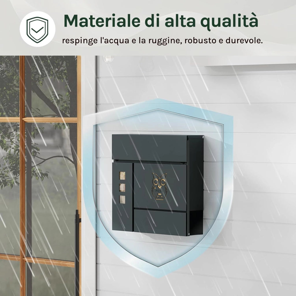 Cassetta per Lettere, con Serratura, Finestre di Visualizzazione, Fessura 33,8x3 cm, Coperchio Incernierato, Scomparto per Giornali, 37x10,5x37 cm, Antracite