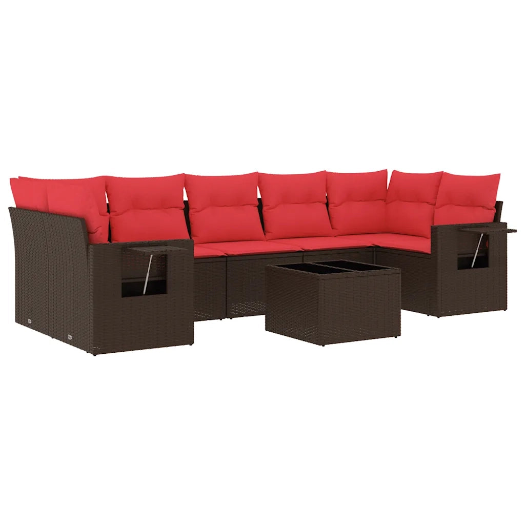 Set Divani da Giardino 8 pz con Cuscini Marrone in Polyrattan 3219943