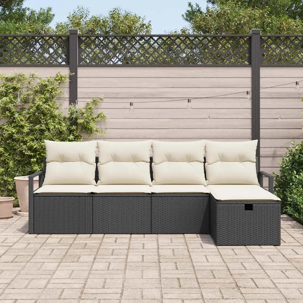 Set di divani con cuscino 5 pcs Nero e Crema polyrattan