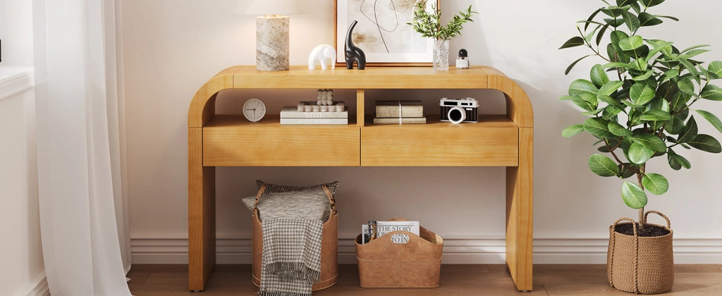 TAVOLINO CONSOLLE 120x35.5x76.5 cm 2 cassetti MDF Naturale