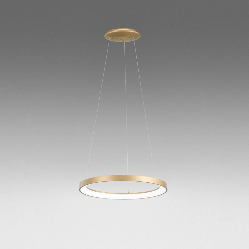Krizia - Lampada a sospensione led 50W dimmerabile - 2900lm, luce calda 3000K, anello oro spazzolato, diffusore opale, d. 60 cm, IP20