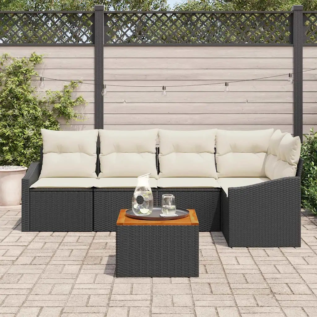 Set Divano da Giardino con cuscino 6 pcs Nero polyrattan 3347831