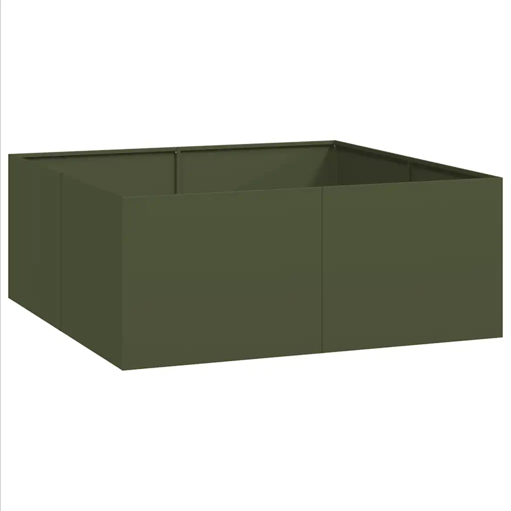 Fioriera-Vaso-Contenitore per Piante Verde Oliva 100x100x40 cm in Acciaio