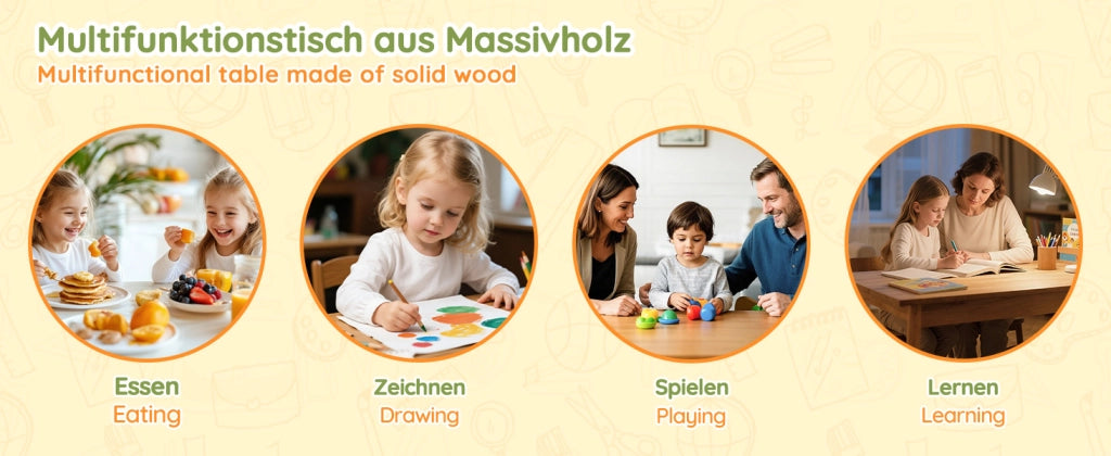 Scrivania lineare regolabile in altezza con piano inclinabile e leggio, per bambini, in legno massello naturale