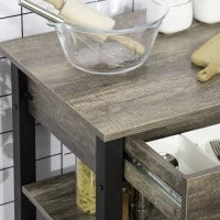 Carrello da Cucina Portavivande con Cassetto, Mensole, Armadietto e 4 Ruote, Legno Truciolare, 60x50x84.5cm, Quercia
