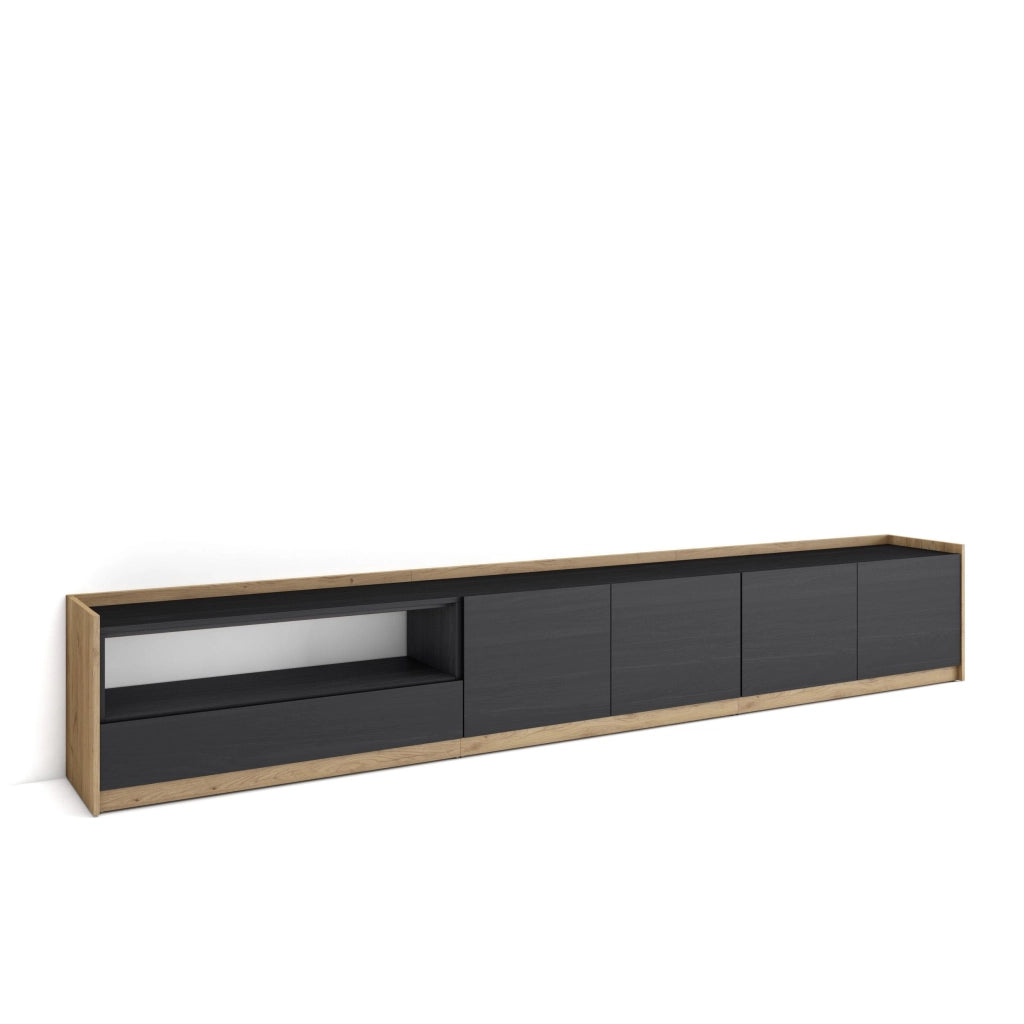 Mobile TV Soggiorno, 310x50x37 cm, Per TV fino a 80", Mobile Soggiorno, Nero e rovere