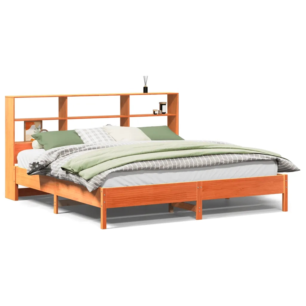 Letto Libreria senza Materasso Marrone Cera 200x200 cm in Pino 3322860