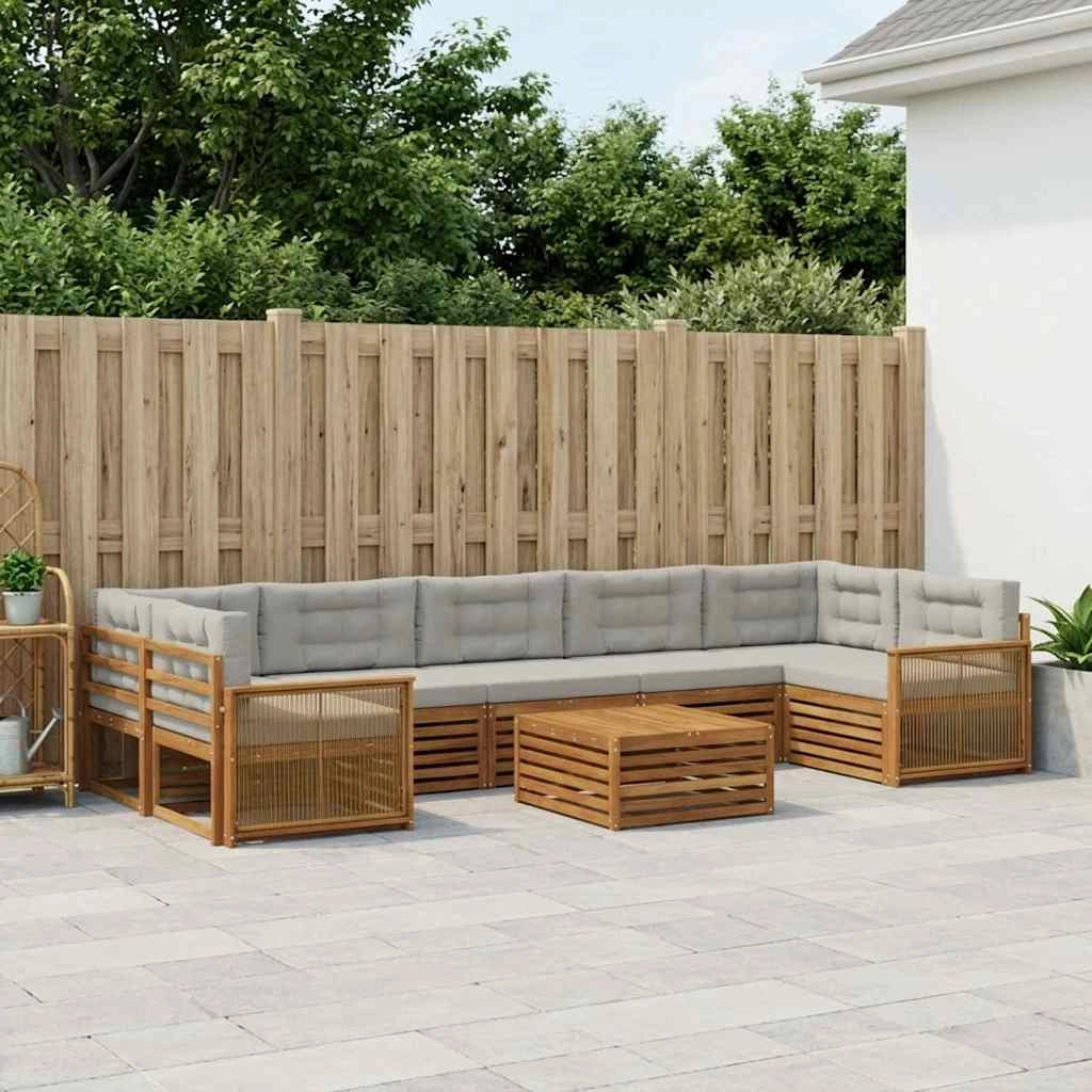 Set di divani da esterno 8 pz Naturale e Grigio Chiaro 3383149