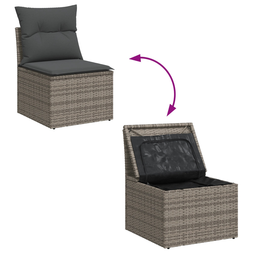 Set Divano da Giardino  6 Pezzi con Cuscini Grigio Polyrattan