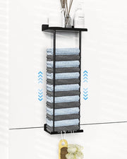 Handdoekenrek appeso per la stanza da bagno – Installazione senza perforazione, Regolabile, Spazio di stoccaggio supplementare, Disegno in metallo nero