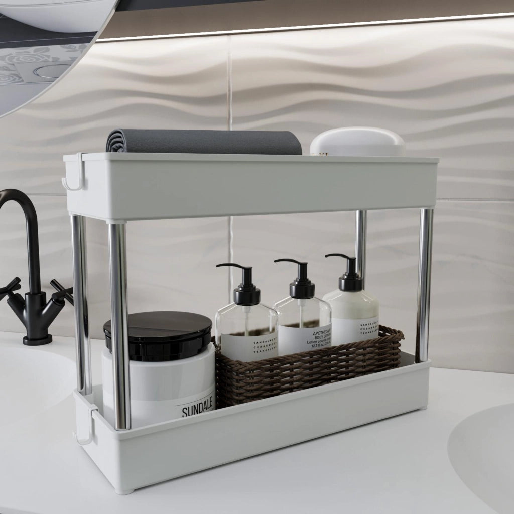 Carrello Portaoggetti A 4 Ripiani Mobile Salvaspazio In Plastica Con Ruote Struttura In Acciaio Per Spazi Ridotti Cucina Bagno Lavanderia Camera Da Letto Salotto Studio 40 x 13 x 85 Cm (Bianco)