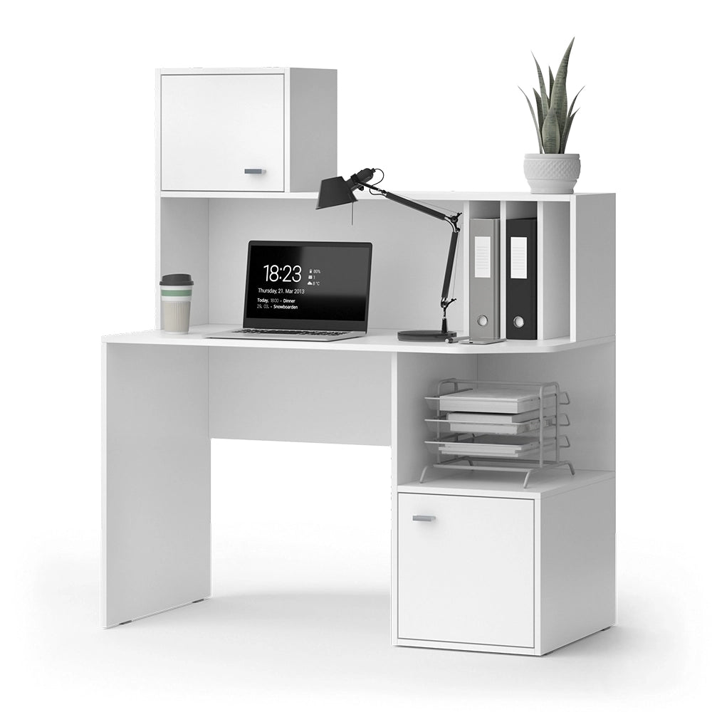 Vicco Scrivania con ripiani Bianco 115 x 55 cm con 2 porte