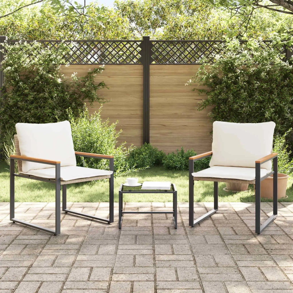 Set di Mobili con cuscino 3 pcs Beige e Bianco Crema Rattan