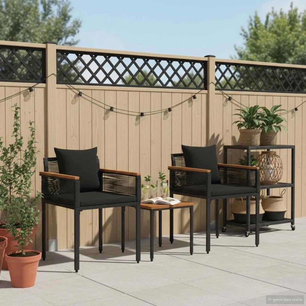 Set di Mobili da Esterno con cuscino 3 pcs Nero Rattan in PE