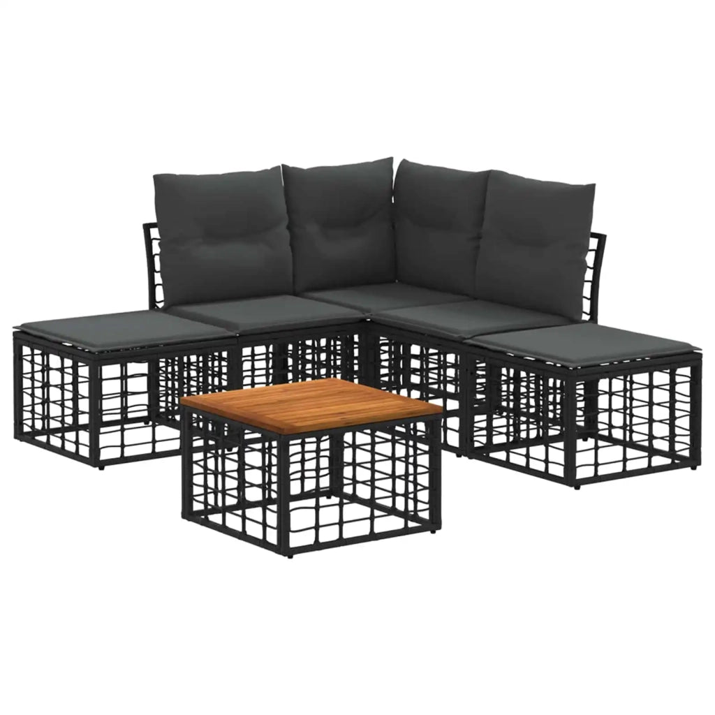 Set di divani da esterno 6 pz | Set Salotto da Giardino Nero e Grigio scuro Poliestere