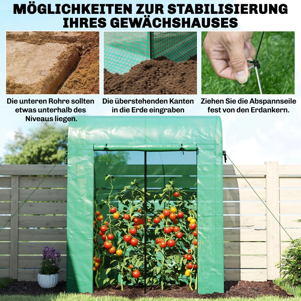 Serra per pomodori in PVC con porta a rullo e rete ¨C zephmum ¨C Verde 170x68x200 cm