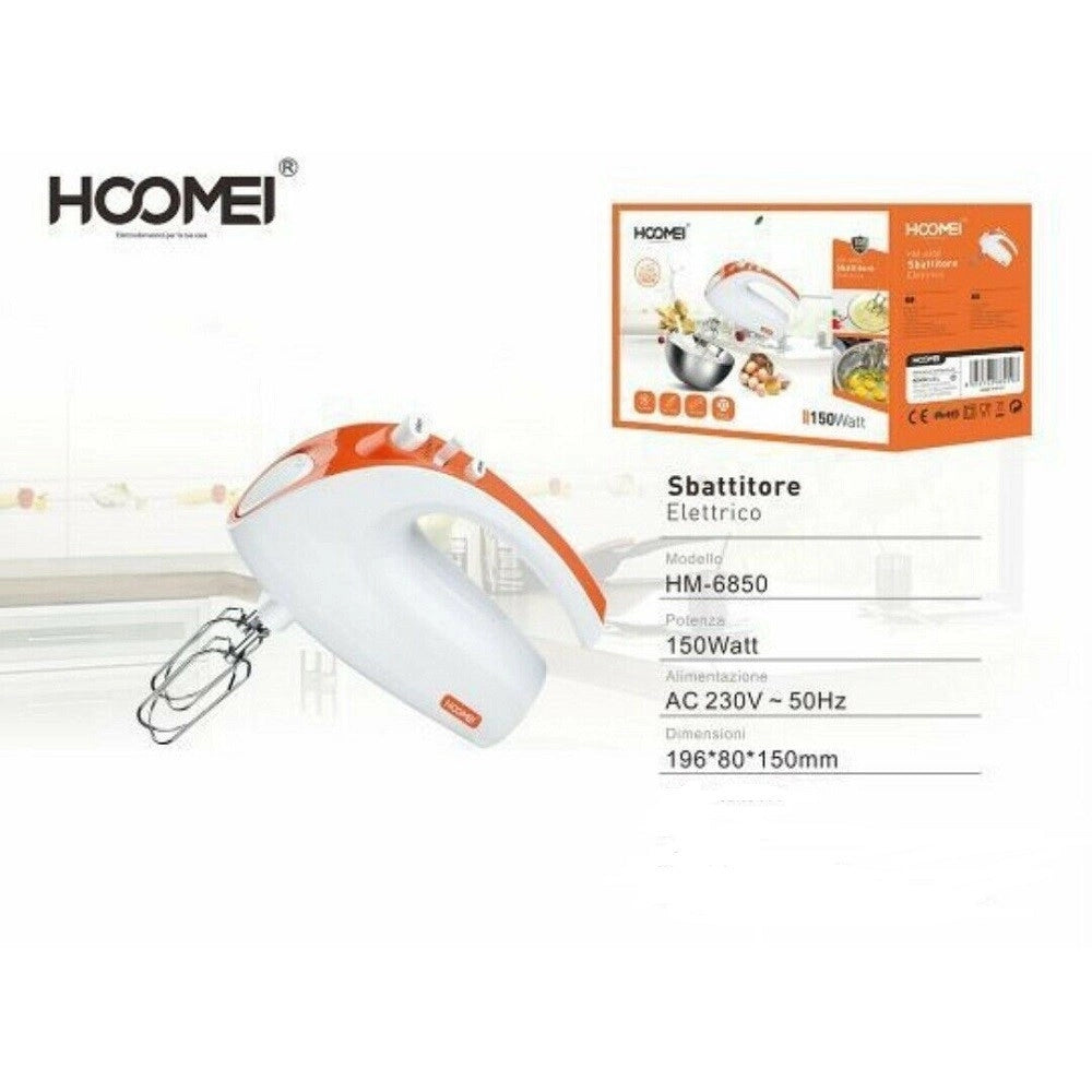 Trade Shop - Sbattitore Elettrico Frullatore Impastatore 150 Watt 5 Velocita' Hoomei Hm-6850 -