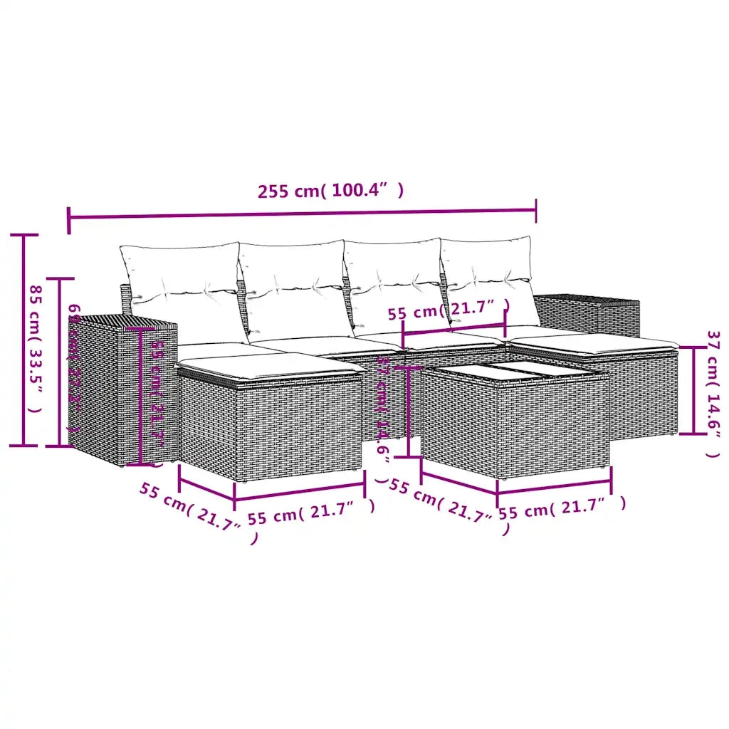 Set Divani da Giardino 7 pz con Cuscini Grigio in Polyrattan 3222930