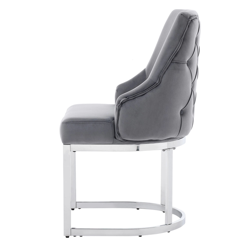 Set di 4 sedie da pranzo 59x55x89 cm con rivestimento in velluto; schienale trapuntato; grigio e argento