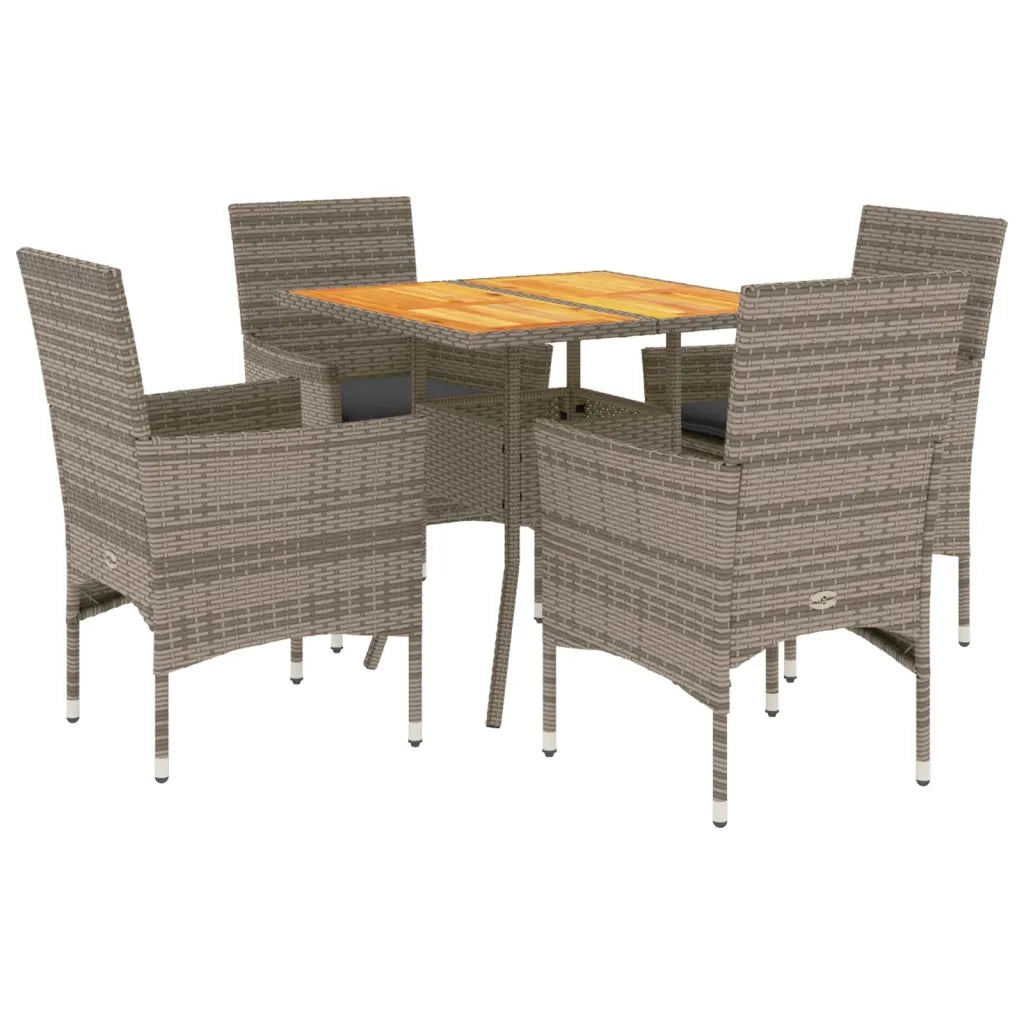 Set Pranzo Giardino 5 pz | Set Salotto da Giardino con Cuscini Grigio Polyrattan Acacia