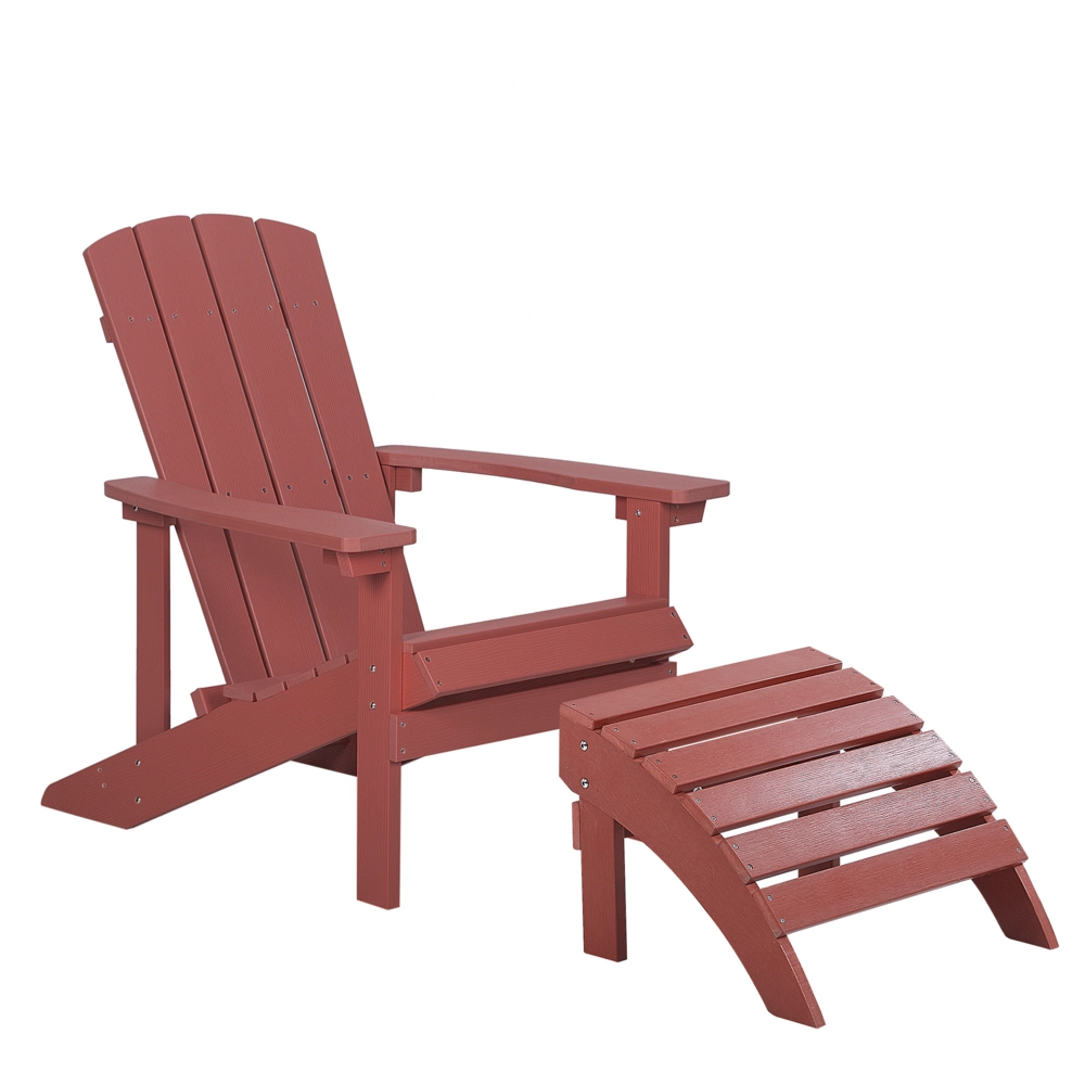 Sedia da giardino in plastica rossa in legno con poggiapiedi resistente agli agenti atmosferici in stile moderno