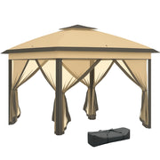 Gazebo Pieghevole 3.3x3.3 m con Zanzariera. Doppio Tettuccio e Borsa da Trasporto. Beige