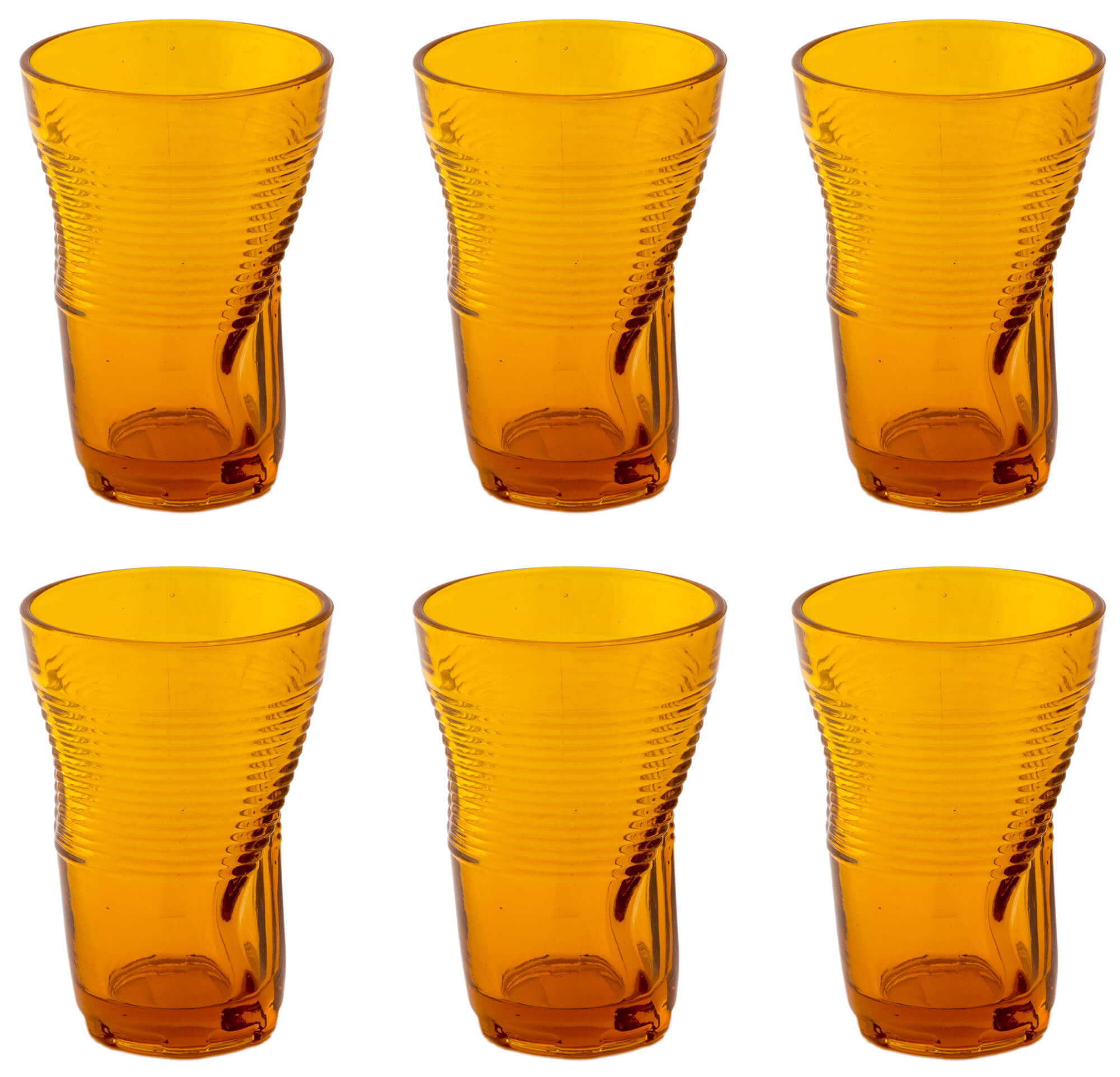 Set 6 Bicchieri Accartocciati 34 cl Ø8 cm in Vetro Pressato Kaleidos Arancioni