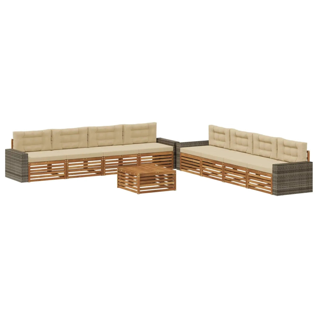 Set di divani da esterno 9 pz Naturale e Beige Poliestere 3383191