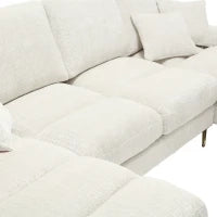 Divano componibile moderno grande in Chenille a forma di U, con Doppi Sedili Reclinabili,  Beige