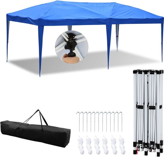 Pavilione per giardino e campeggio Opvouabile Montaggio semplice Senza pareti laterali 3x6m Blu