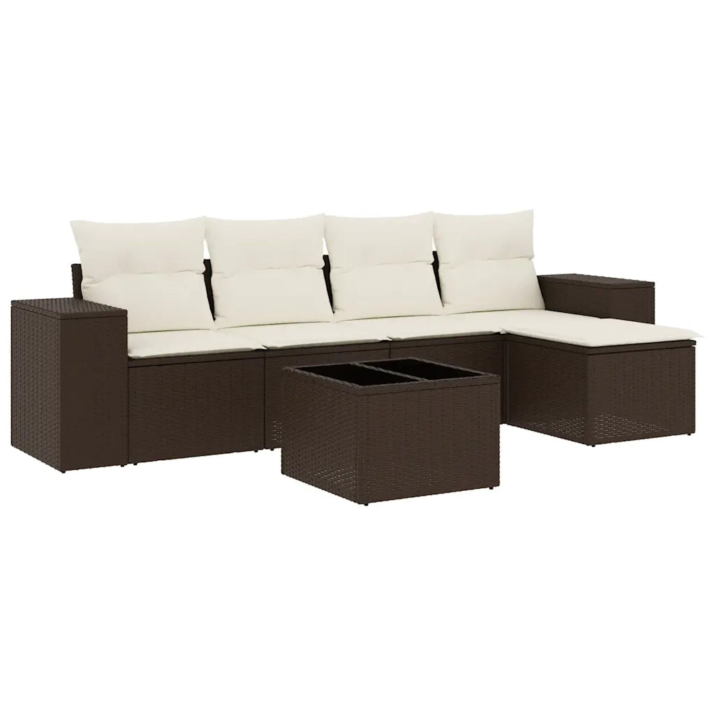 Divano da esterno-Set Divano da Giardino 6 pz con Cuscini Marrone in Polyrattan 438022