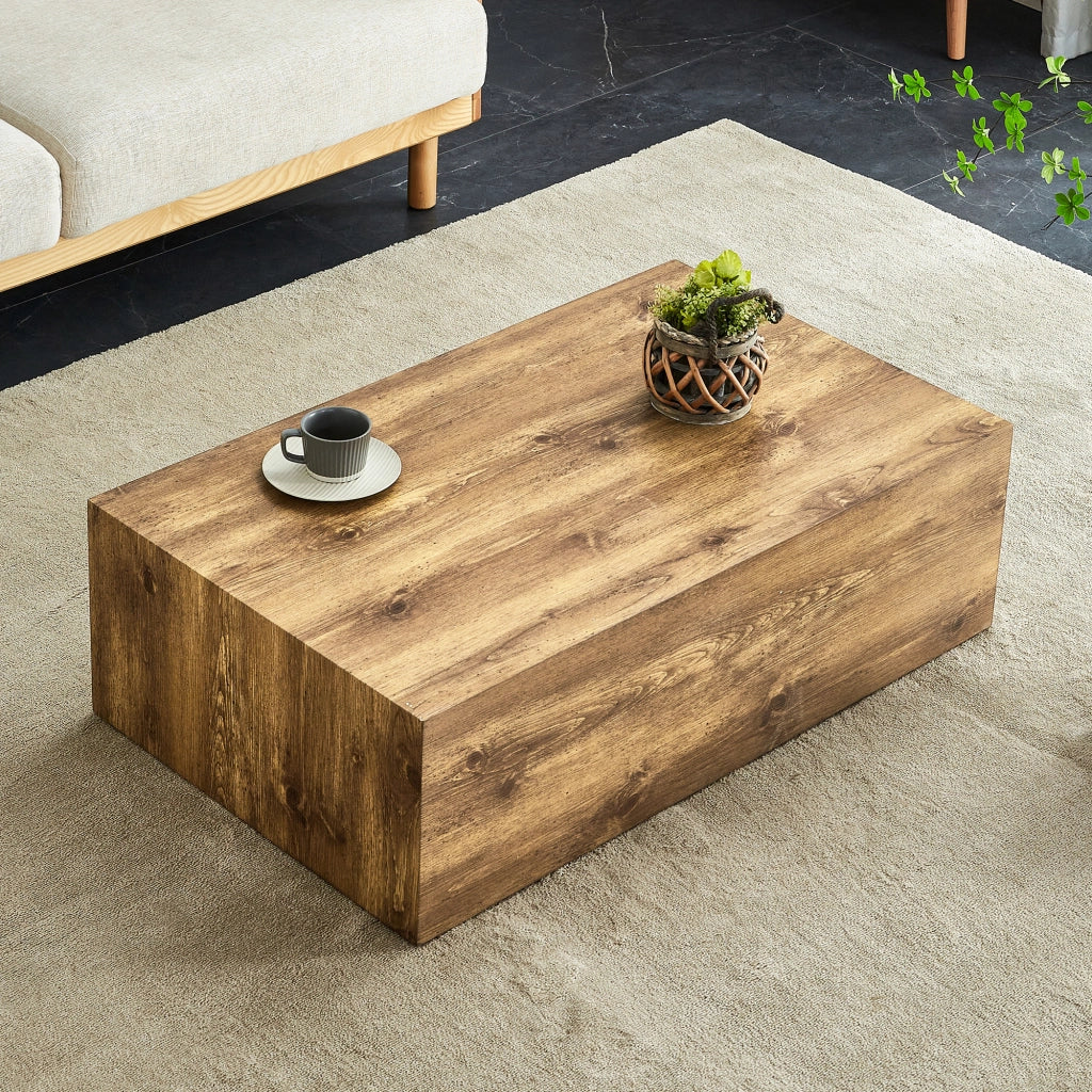Tavolino da caffè rettangolare in MDF con venatura legno - per soggiorno - 90×50×30 cm - legno