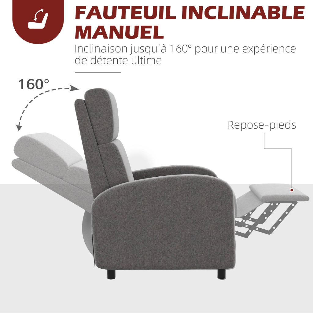 Poltrona relax reclinabile manuale con poggiapiedi ¨C zephmum ¨C grigio