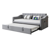 Letto estraibile singolo 90×190 cm con porte USB e rete in legno e metallo; senza materasso; grigio chiaro