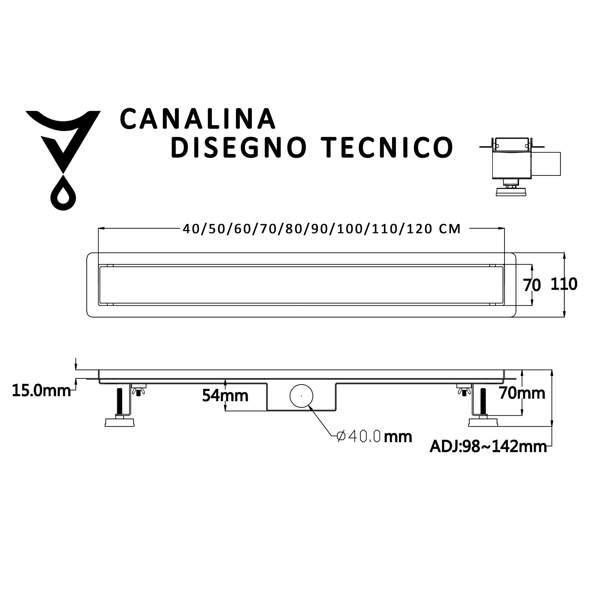 Canalina di Scarico 70x7 cm Piastrellabile in acciaio inox a Pavimento Bonussi