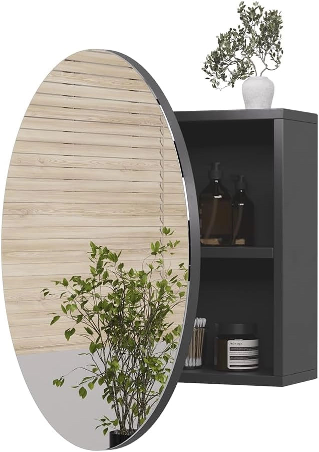 Specchio contenitore bagno Loki, Antracite, 60 x 60 cm con 2 scomparti