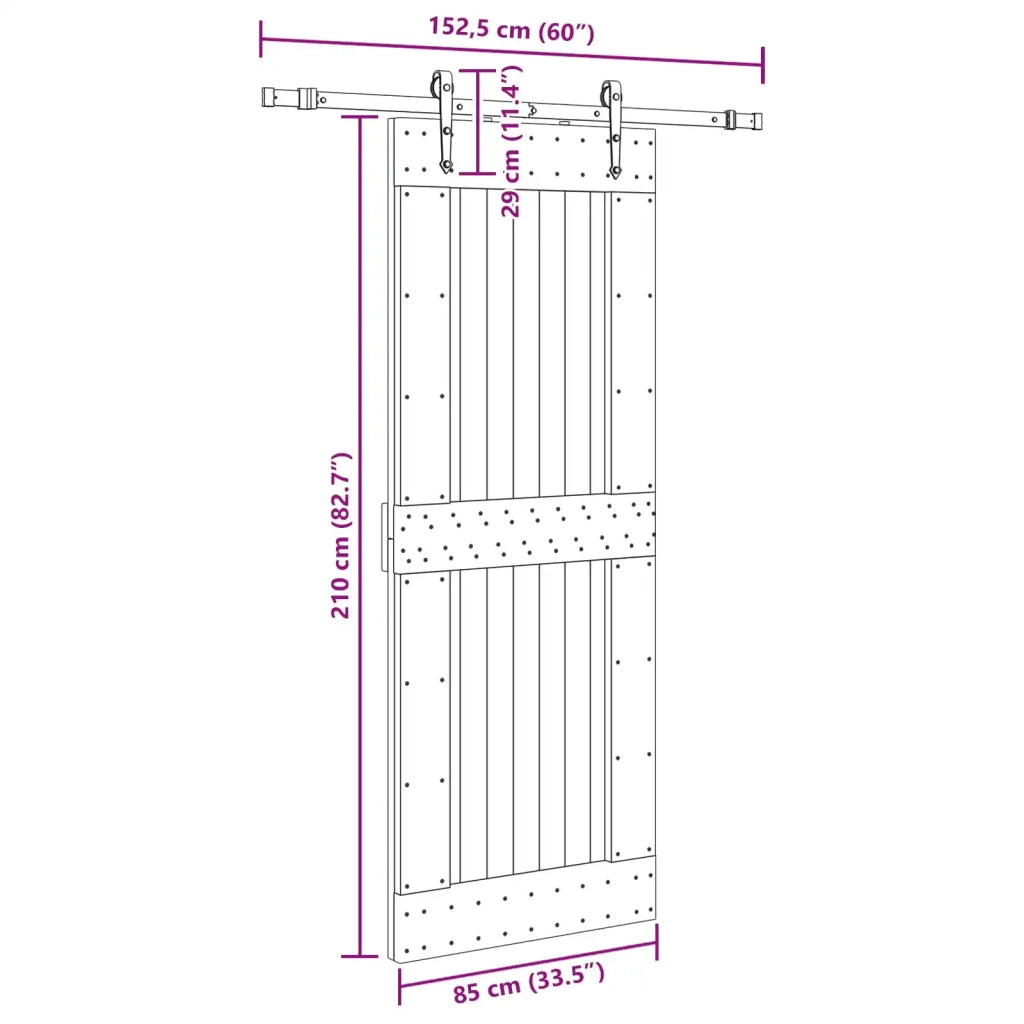 Porta scorrevole NARVIK Naturale e Nero 85 x 210 cm (152,5 cm)