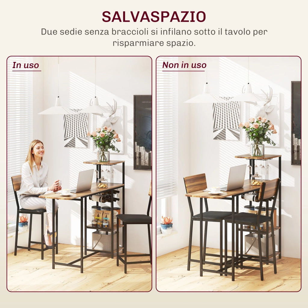 Tavolo Bar Pieghevole con 2 Sgabelli ¨C zephmum ¨C Marrone