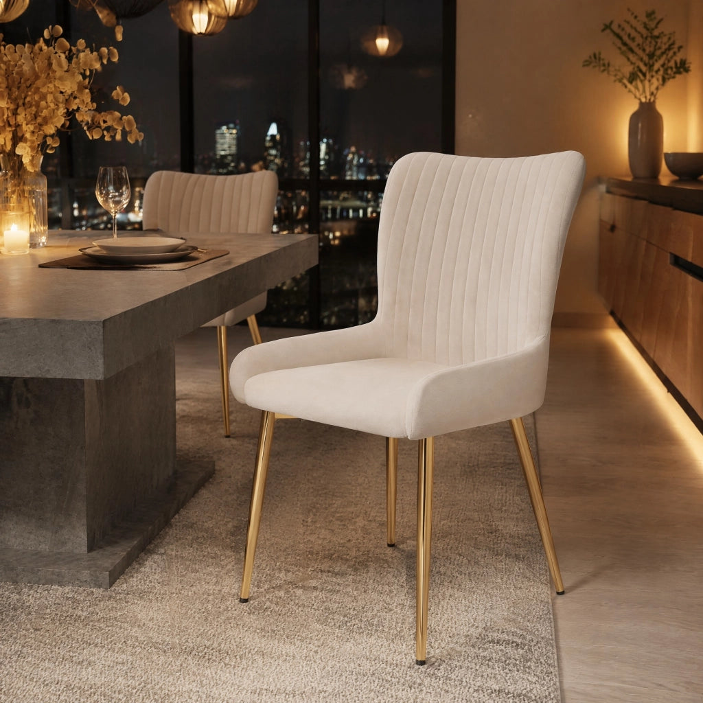 SEDIA da pranzo in velluto beige e oro, Set da 6 pezzi
