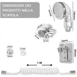Doccetta per rubinetto lavandino portatile con tubo telescopico 1m e supporto