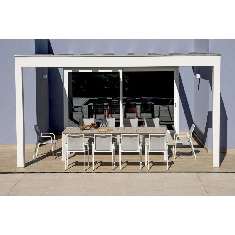 Tavolo Arenzano 211/276 Alluminio Bianco Top Alluminio Effetto Legno Moia