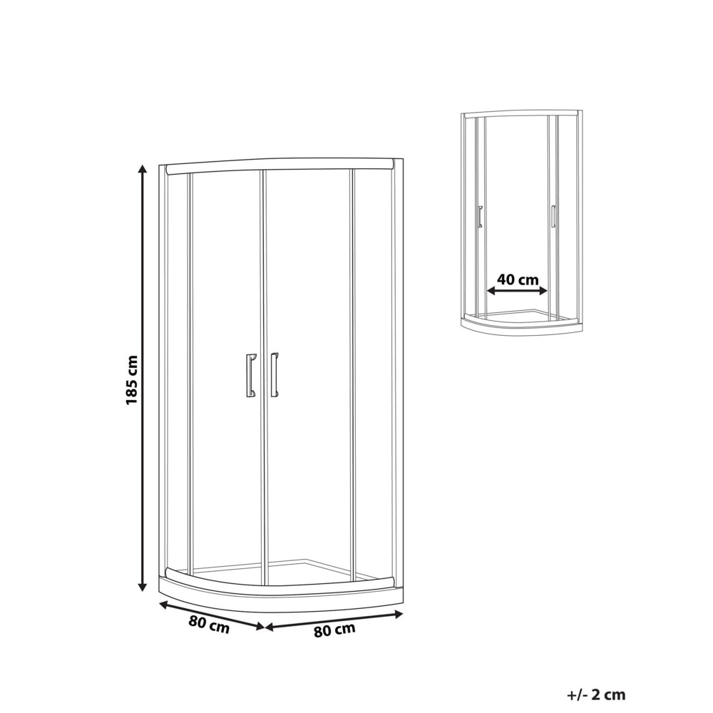 Box Doccia Semicircolare Vetro Temperato Doppia Porta argento 80 x 80 x 185 cm bagno