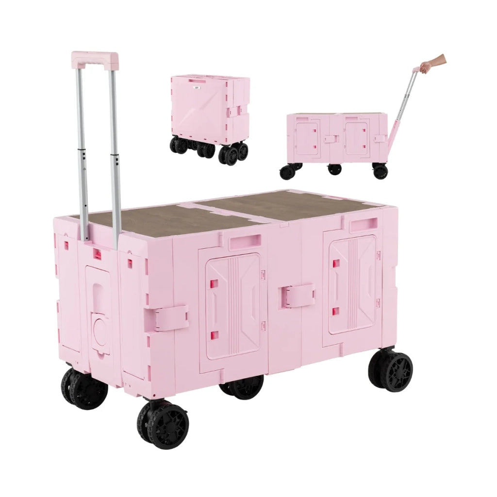 Carrello multiuso pieghevole 85 x 50 x 56 cm con contenitore flessibile e manico telescopico in metallo rosa 20_0011395