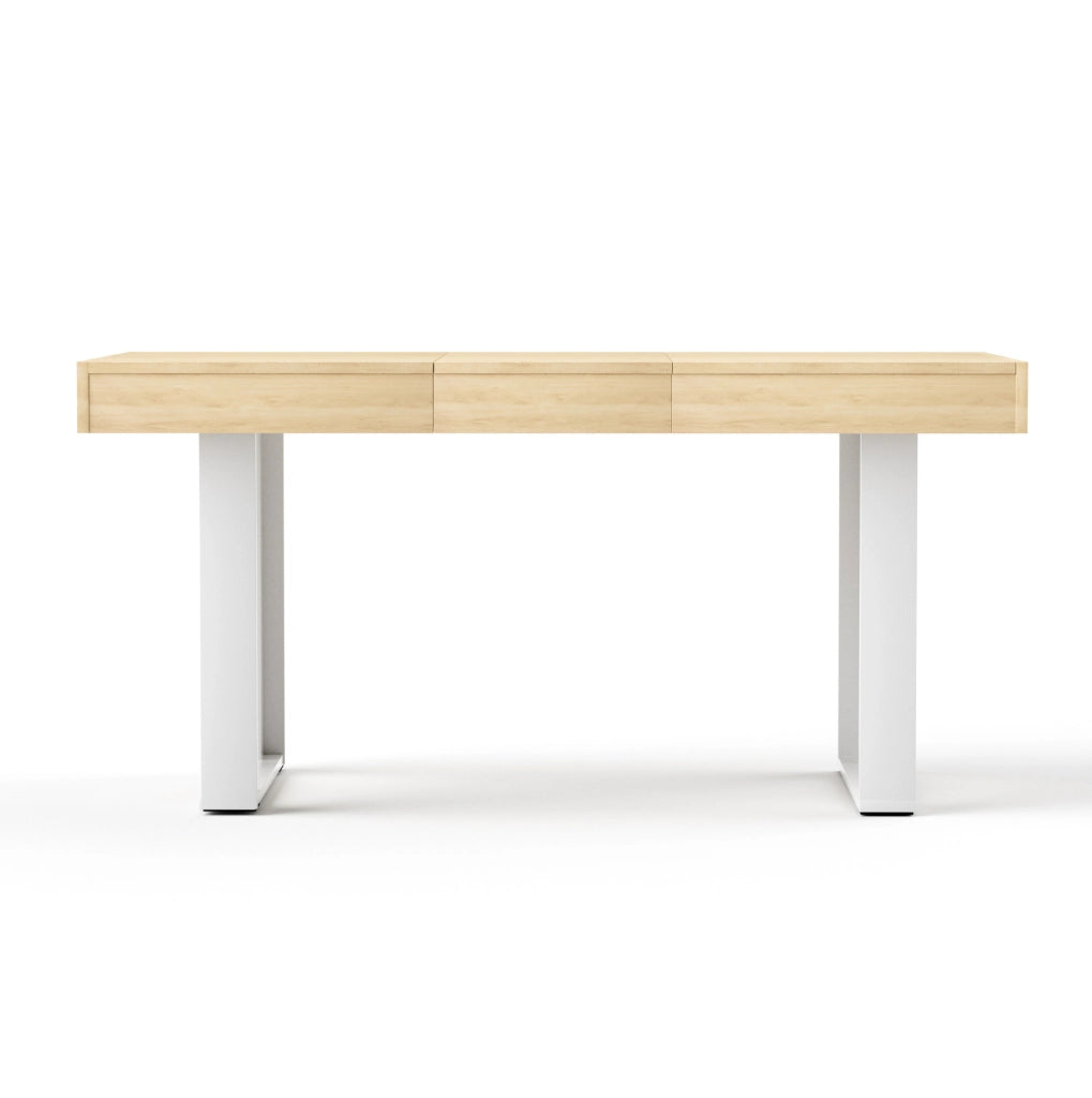 Tavolo da pranzo allungabile 120-160 cm per 8 persone in pannello truciolare naturale e bianco