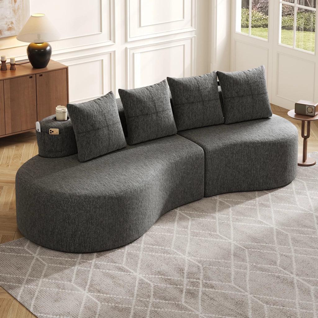 DIVANO 240x109x60 cm in lino grigio scuro con 4 cuscini