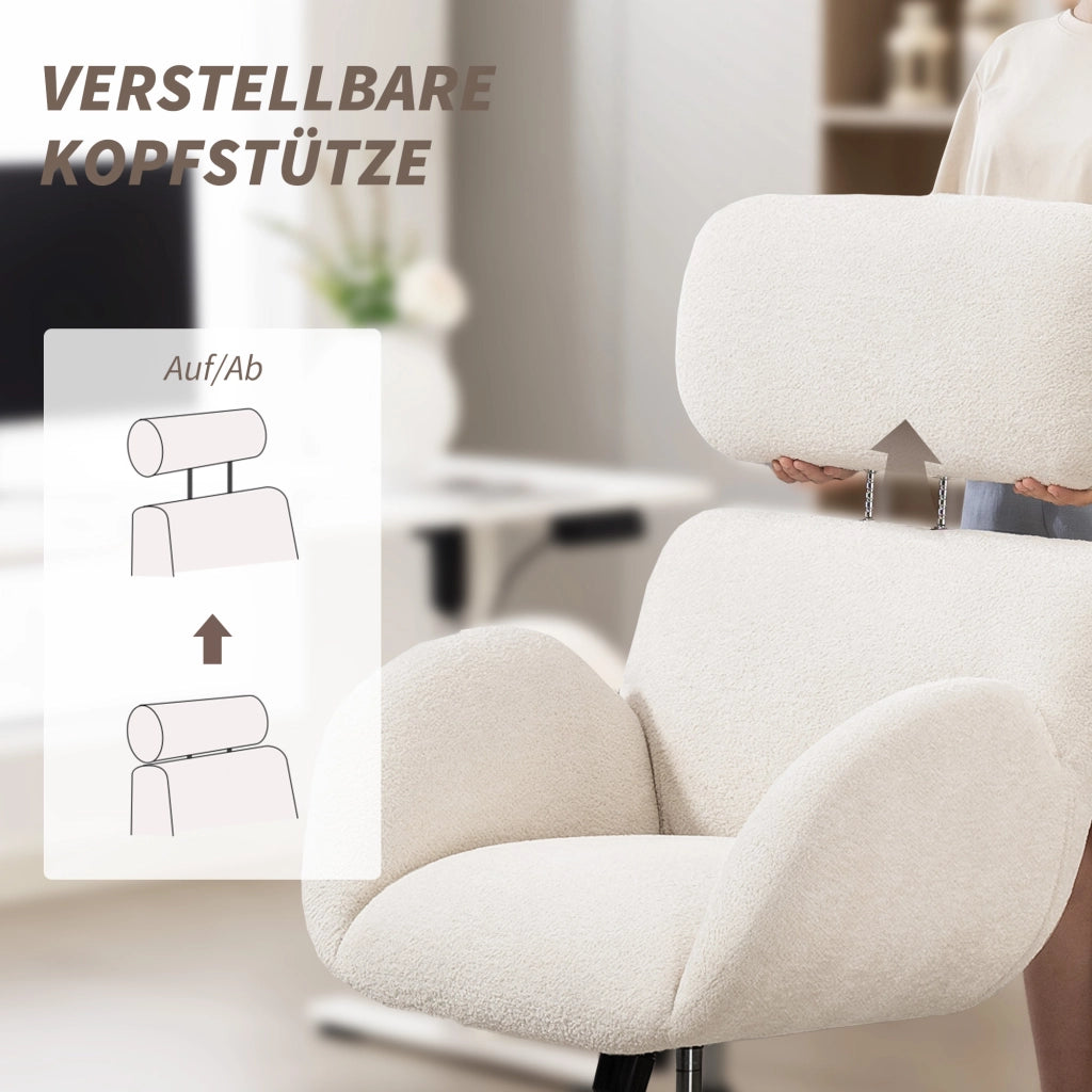 Sedia da ufficio con rivestimento in tessuto ¨C zephmum ¨C crema, metallo, altezza regolabile