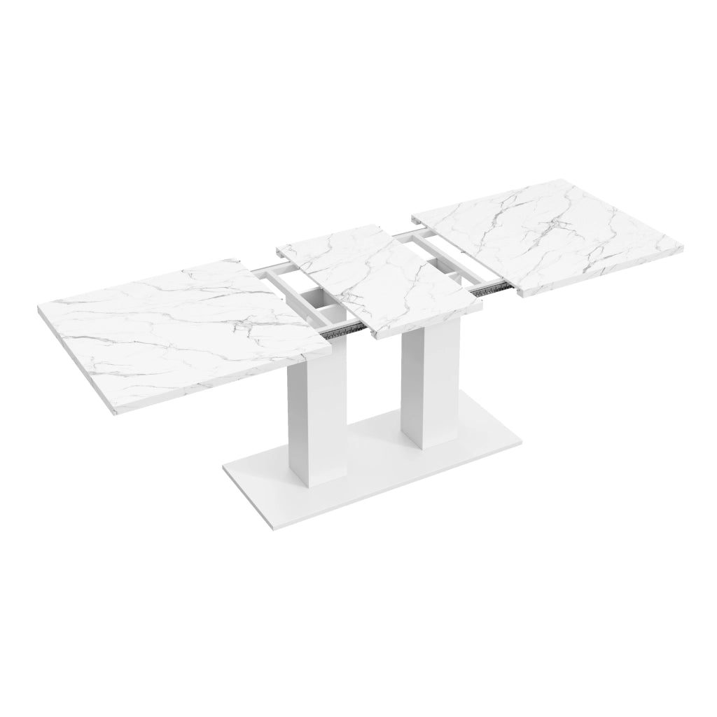 Tavolo allungabile, 140/180 × 70 cm, per 6-8 persone, effetto marmo, bianco