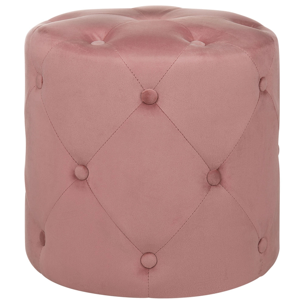 Poggiapiedi trapuntato rosa ottomana rotondo trapuntato Chesterfield