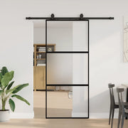 Porta Scorrevole Set Ferramenta Nera 90x205 cm Vetro Temperato 3375818